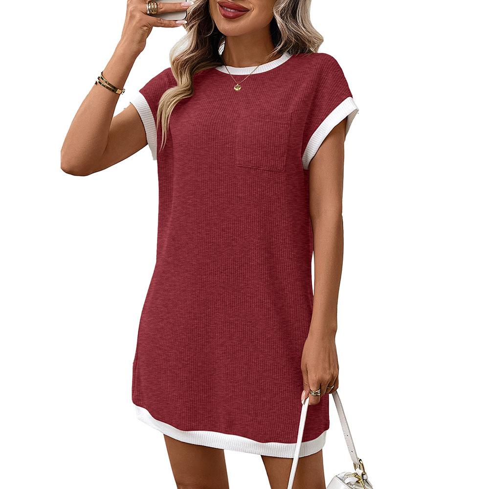 

Women s Fashion Loose-Fit Round Neck Sleeveless Pocket Casual Dress M винний