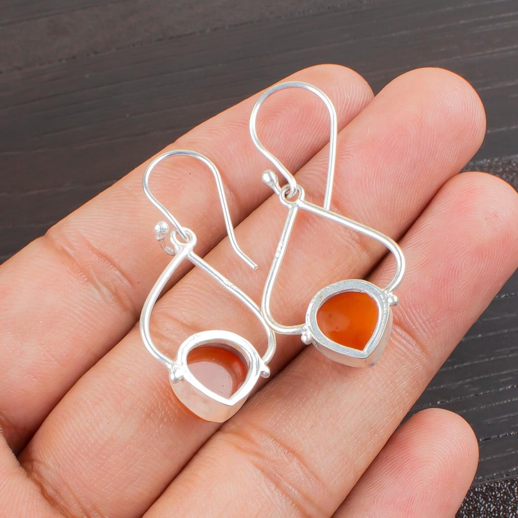 Carnelian Gemstone 925 Sterling Silver Elegant Jewelry Earrings 1.80" For Gift EE-33-27