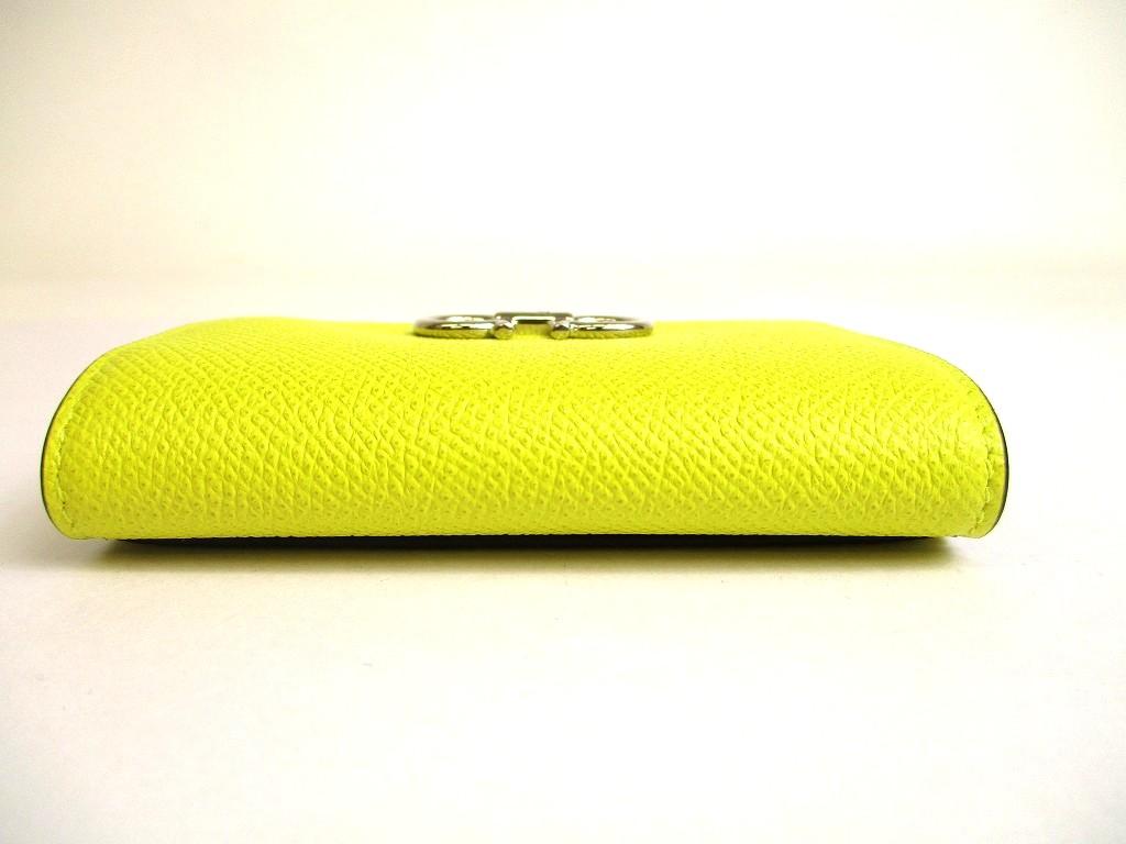 Authentic Salvatore Ferragamo Gancini Silver H/W Yellow Leather Business Card Holder #a825  Refurbished