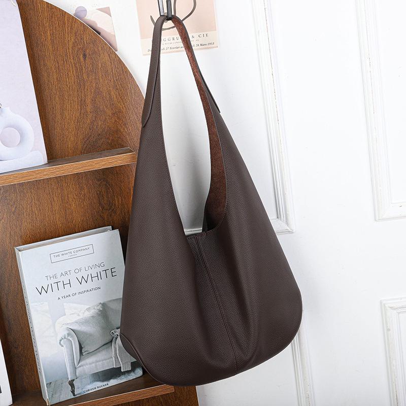 Women's Genuine Leather Large Capacity Underarm Tote Bag - Versatile, High-End Bucket Shoulder Bag for Commuting