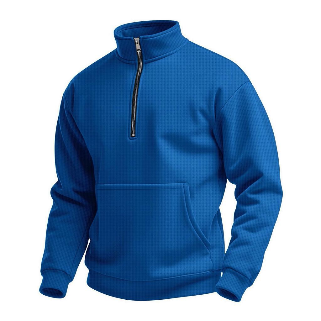 Men's Casual Outdoor High Neck Half Zip Pocket Pullover Long Sleeved Top