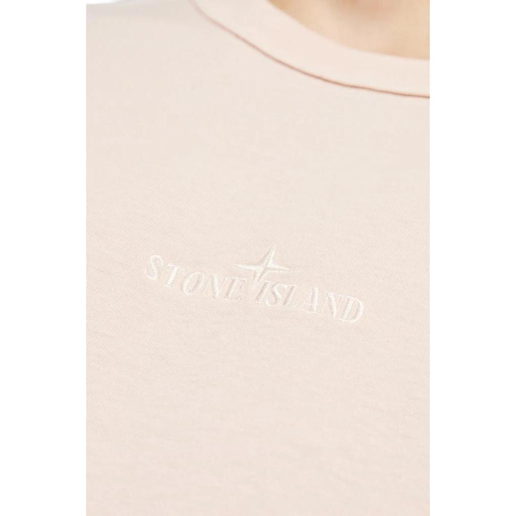 Stone Island Logo Embroidered Crew Neck Short Sleeve T-Shirt Men Tops Rose-Pink K1S152100025S0050-V0082