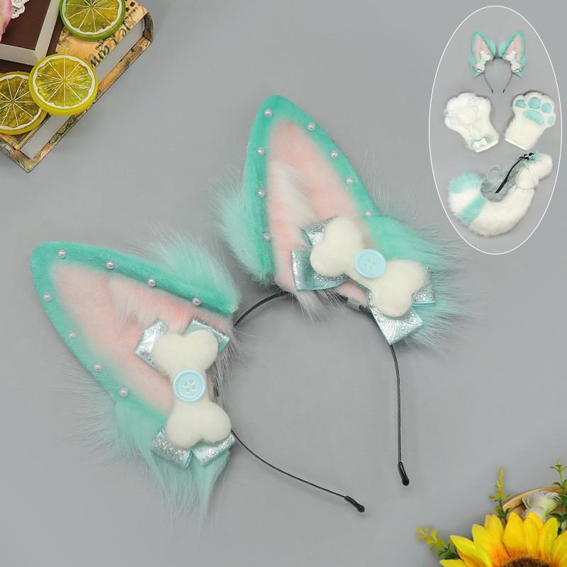 Handmade Fox Ear Headband Cat Paw Gloves Tail Set Kawaii Cosplay Anime Convention Costume Accessories