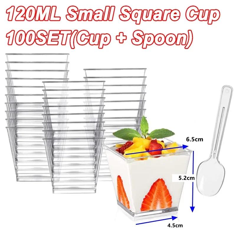 100PCS 40/20oz Mini Square Clear Plastic Dessert Cups Party with Small Plastic Dessert Cups Great for Desserts,pudding,mousse