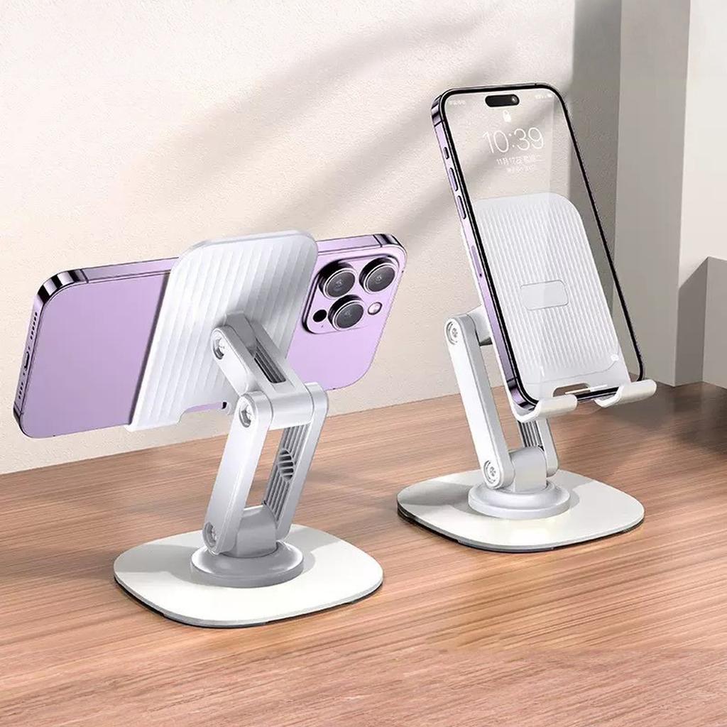Adjustable Phone Stand, Foldable 360° Rotating Holder for , Tablet – Sturdy ABS + Aluminum Alloy, Black &
