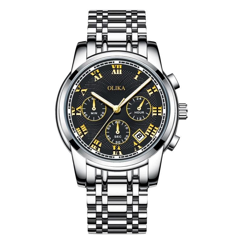 New Top Brand Fashion Men's Watch Fine Steel Band Casual Sports Luminous Waterproof Three-Eye Six-Pin Watch