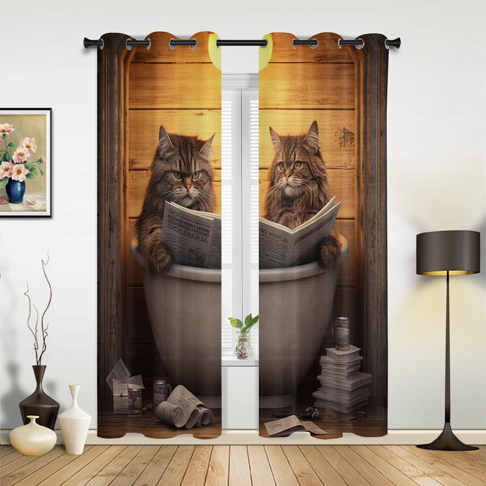 Кошка Газета Шторы для ванной для спальни гостиной оконные шторы жалюзи кухня домашний — фото 3
