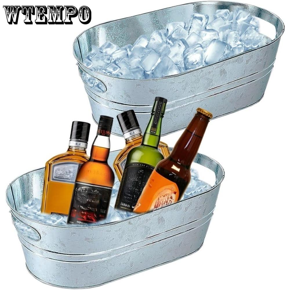 1pc Galvanized Tub Ice Bucket Large Metal Drink Buckets for Parties Beer Beverage Tub with Carry Handles for Champagne Cocktails Wine Cooling