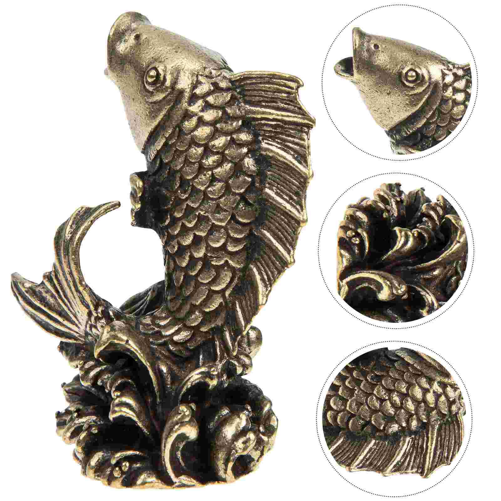 

Латунная фигурка карпа, фигурка животного, маленькое украшение для животных, золотые бронзовые статуэтки карпа 6x4cm золотистый