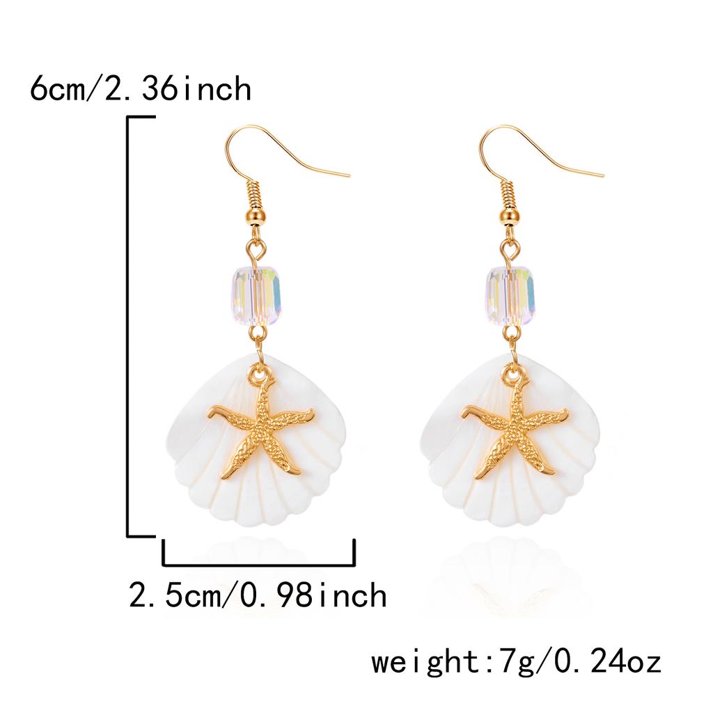 Handmade Bohemia Starfish Shell Dangle Earrings for Women Girls Exquisite Crystal Metal Ear Hook Earrings Fashion Jewelry Gift