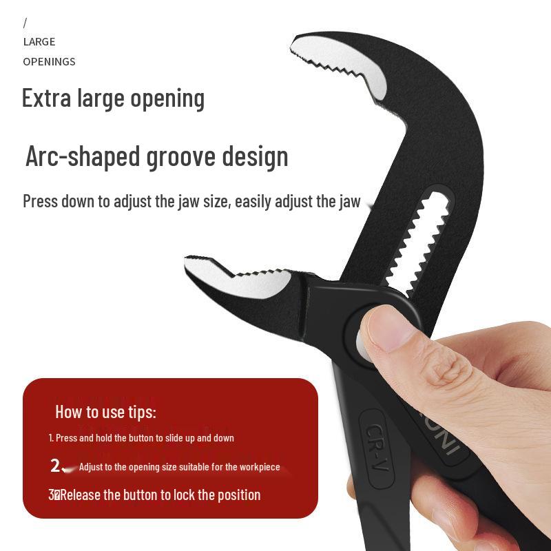 Multifunctional Adjustable Water Pump Pliers with Dipped Handle and Large Opening