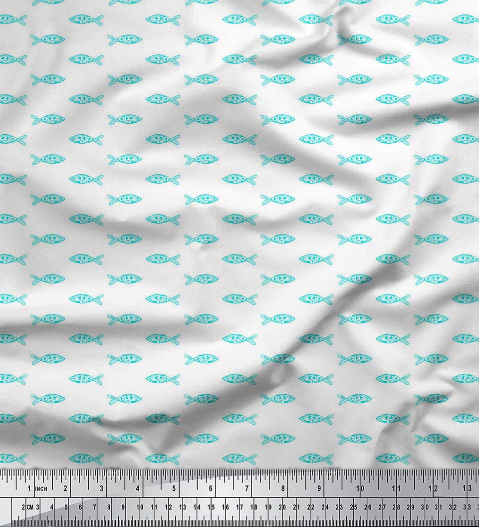 

Тканина Soimoi Grey Japan Crepe Satin Fish Ocean Print Тканина на метр 42 дюйма 42 Inch Wide - Poly Crepe зелений