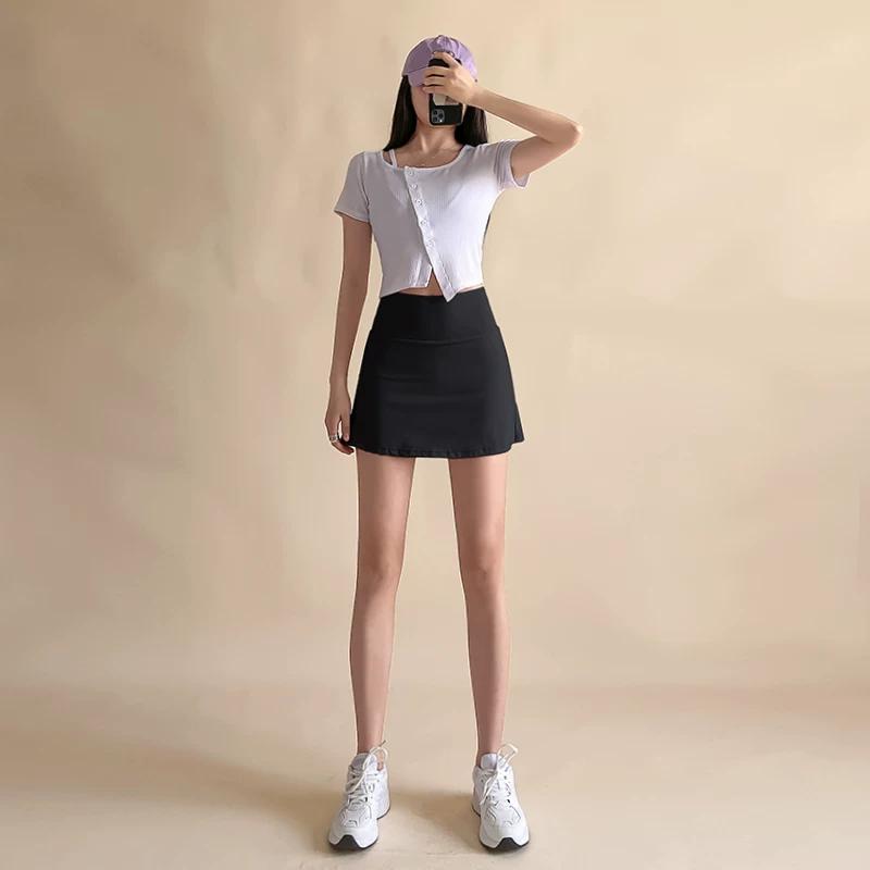 Lulu Vuru Breathable Tummy Control Tennis Skirt Anti-Exposure Sports Shorts Women s Running Skirt Pants Badminton Half Skirt L чёрный