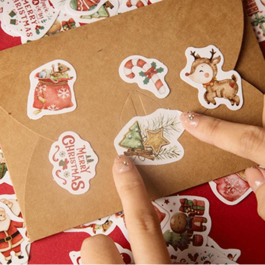 46Pcs/Box Christmas Stickers Santa Claus Elk Handmade Booklet DIY Decorative Sticker Sealing Stickers