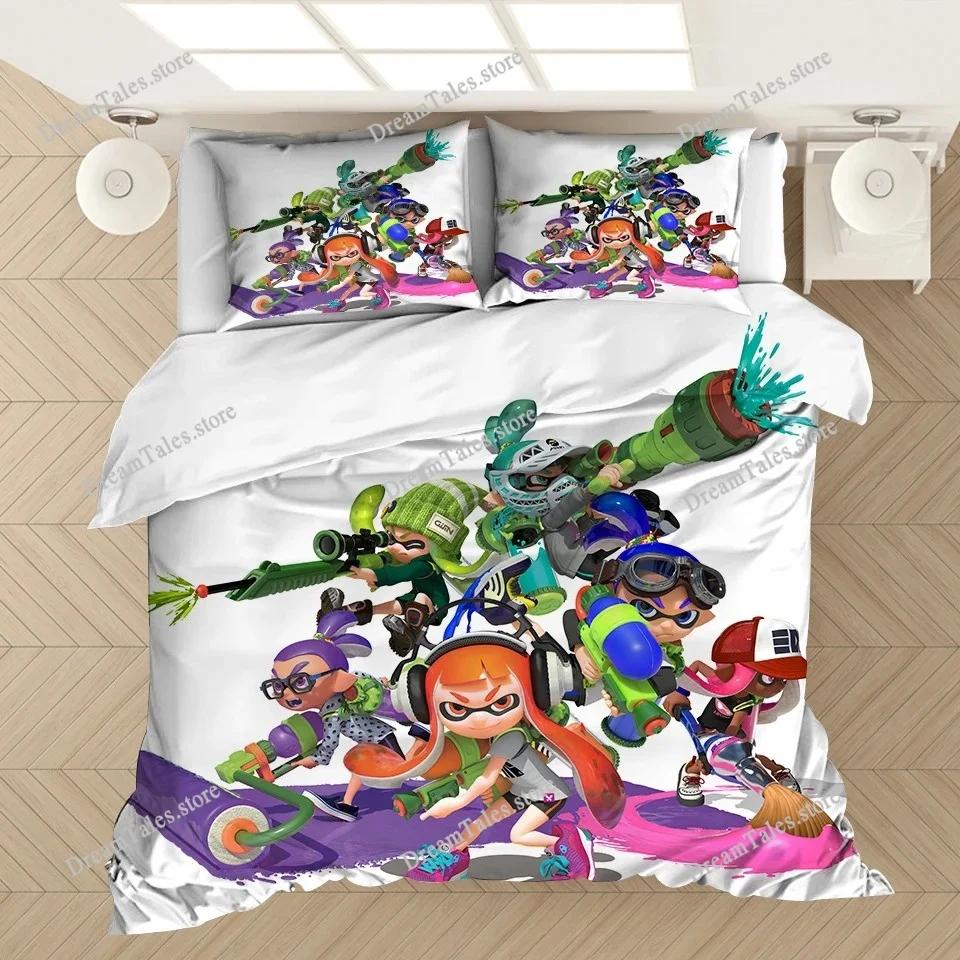 Conjunto de Roupa de Cama Desenho Animado Jogo Impressão 3D Crianças Popular Splatoon Capas de Edredom Fronhas Edredom Conjunto de Roupa de Cama Roupa de Cama Roupa de Cama