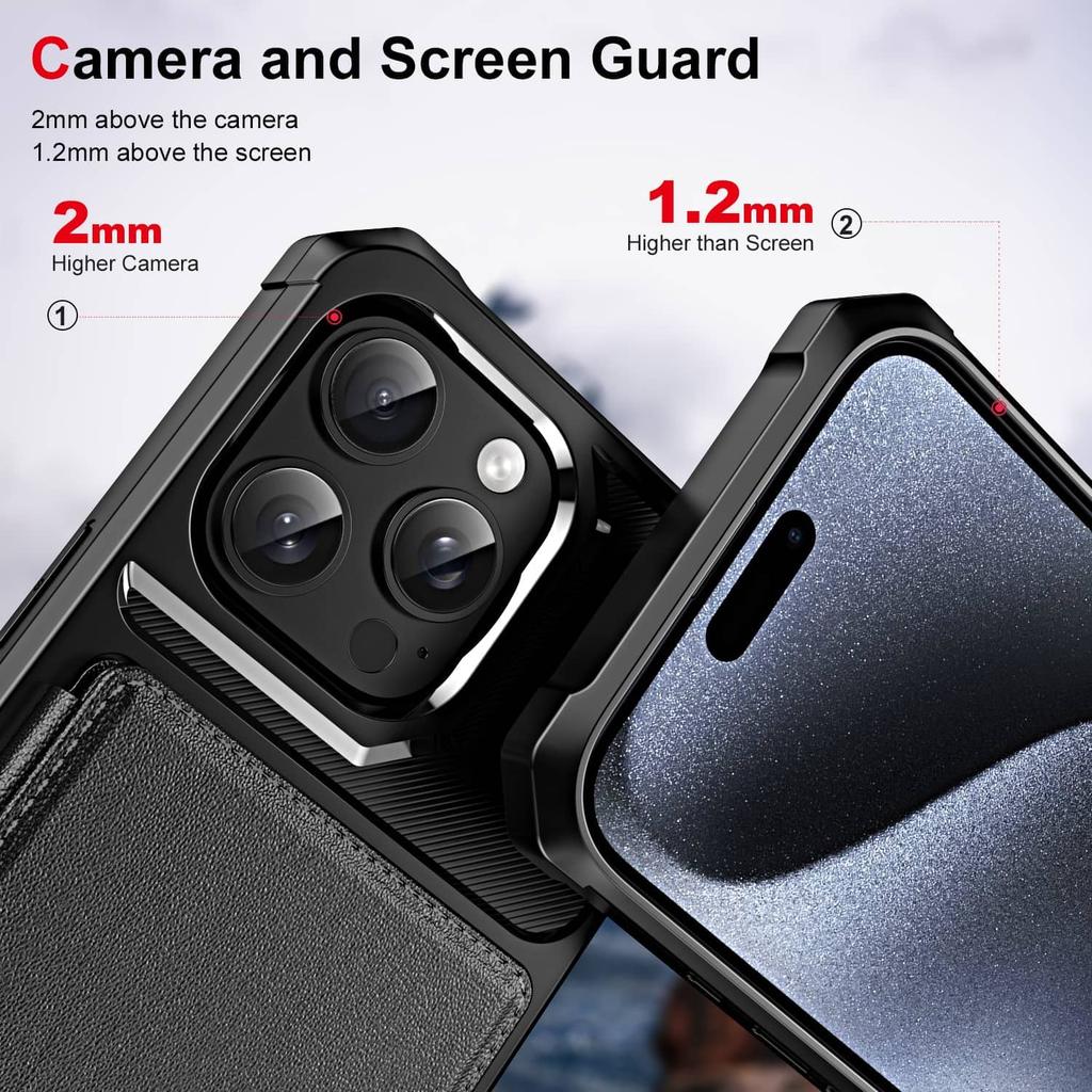 For iPhone 16 15 14 13 12 11 Pro Max XR Wallet Case with Card Slot, Folio Flip RFID Blocking Protective Phone Cover with Stand