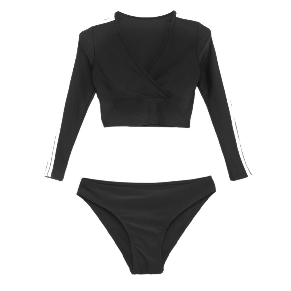 Schlankmachender Damen-Badeanzug mit langen Ärmeln und Sonnenschutz - Geteiltes Design für Thermalbad-Urlaube und Surfen