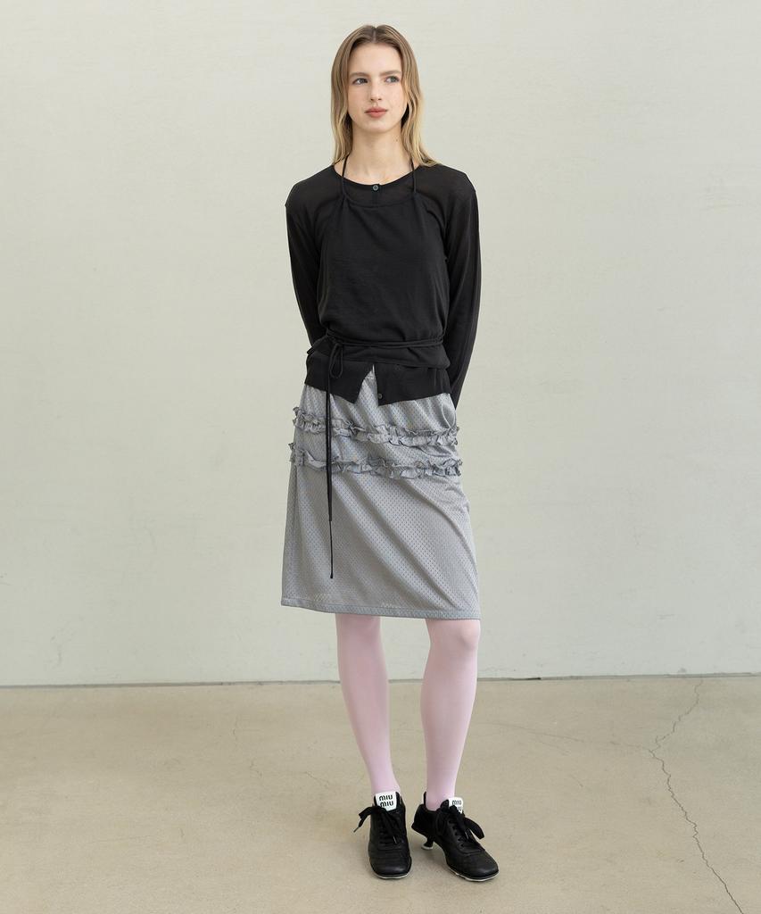 Forev Mesh Frill Midi Skirt - Silver