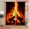 2D flat printing 2pcs Curtain Curtains Warm Glowing Fireplace Digital Printed Polyester Drapes Family Party Decoration Use for