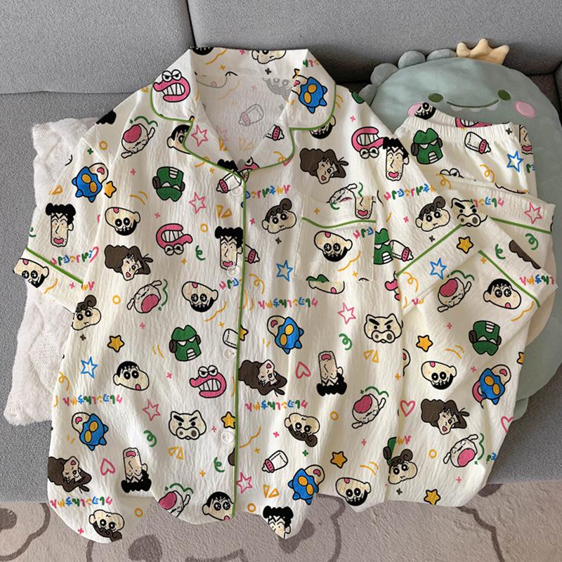 

Милая женская летняя пижама с коротким рукавом, кардиганом и брюками, милый костюм для дома 2XL