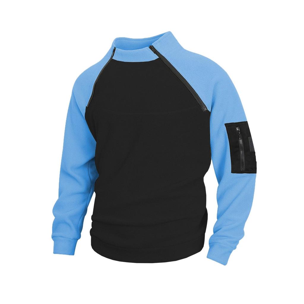 New Autumn and Winter New Slim Stand Collar Long Sleeve Pullover Personality Contrasting Casual Jacket for Men