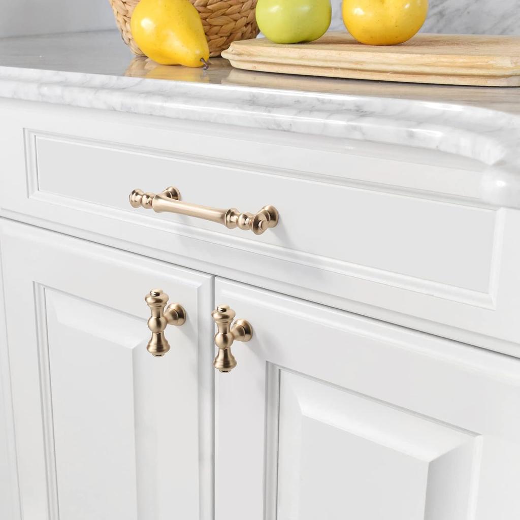2pcs Brushed Brass Cabinet Knobs, Golden Zinc Alloy Metal Handles for Kitchen Cupboards & Vanity Drawers, Durably Crafted f