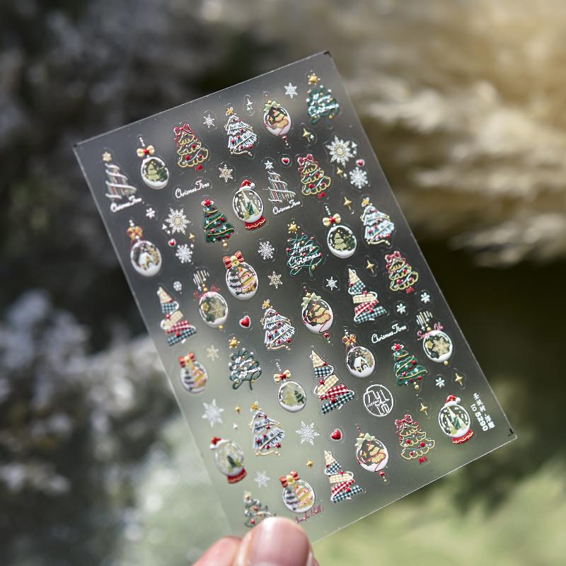 Winter Metal Christmas Tree Decoration Nail Art Stickers Diy Nails Sticker Cute Cartoon Crystal Ball Santa Claus Manicure Decals
