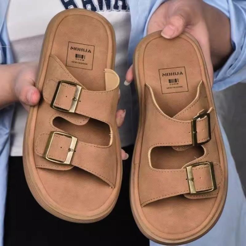 Retro shoes platform slippers women's outer wear summer new versatile flat-bottomed beach cool slippers