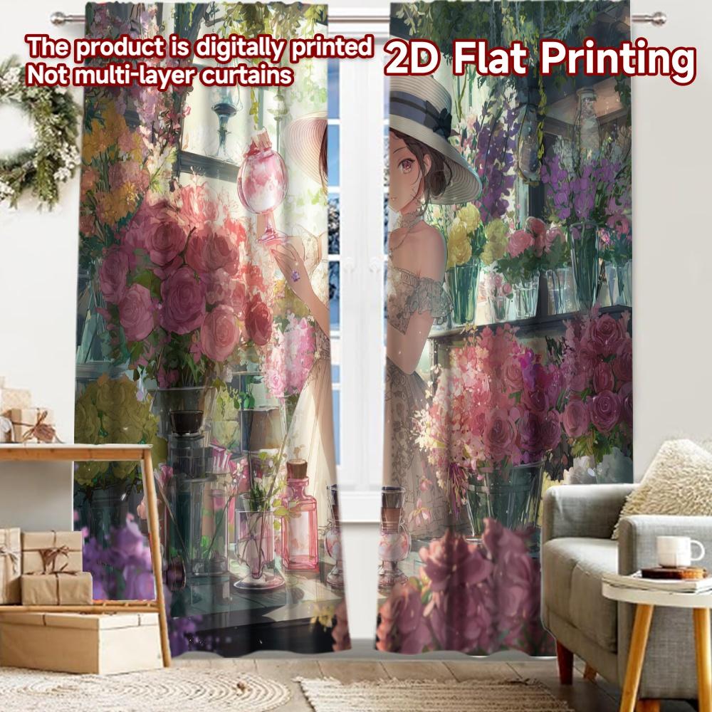 

2pcs, 2D FLAT PRINTING Curtains (Without Rod) Garden Elegance Digital printing on holiday curtains Semi-Sheer Curtains 52.50 × 116.00 cm 2 pcs
