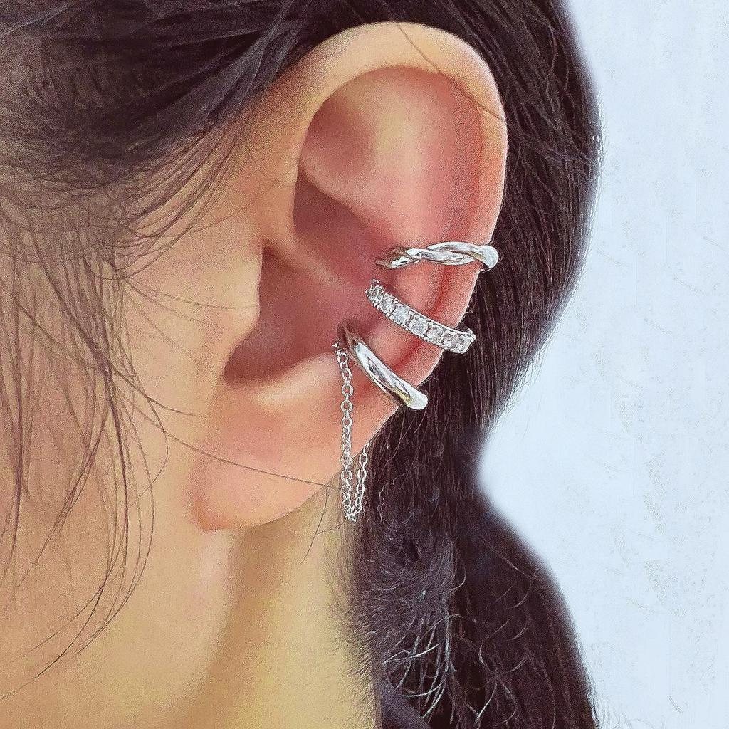 Trendy C Shape Rhinestone Ear Cuff Clip On Earrings Set Of 3 Small Elegant Personality Cartilage Jewelry For Women