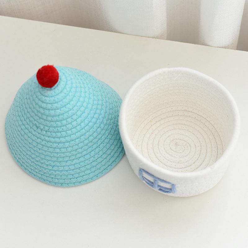 Cartoon Hausform Baumwollseil Gewebter Aufbewahrungskorb mit Deckel Großes Fassungsvermögen Niedlich Schlafzimmer Aufbewahrung Spielzeugkörbe Staubdichte Aufbewahrungen