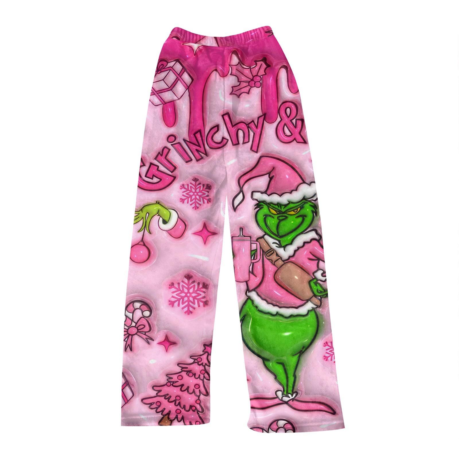 

Детские штаны с рождественским принтом, плюшевые повседневные штаны 160 розовый