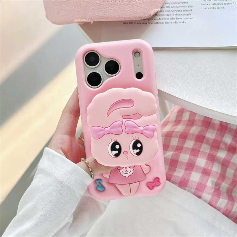 

3D Милый Чехол-Держатель для Телефона для iPhone 17 16 15 14 13 Pro Max Мягкая Силиконовая Крышка iPhone 17 Pro Max розовый