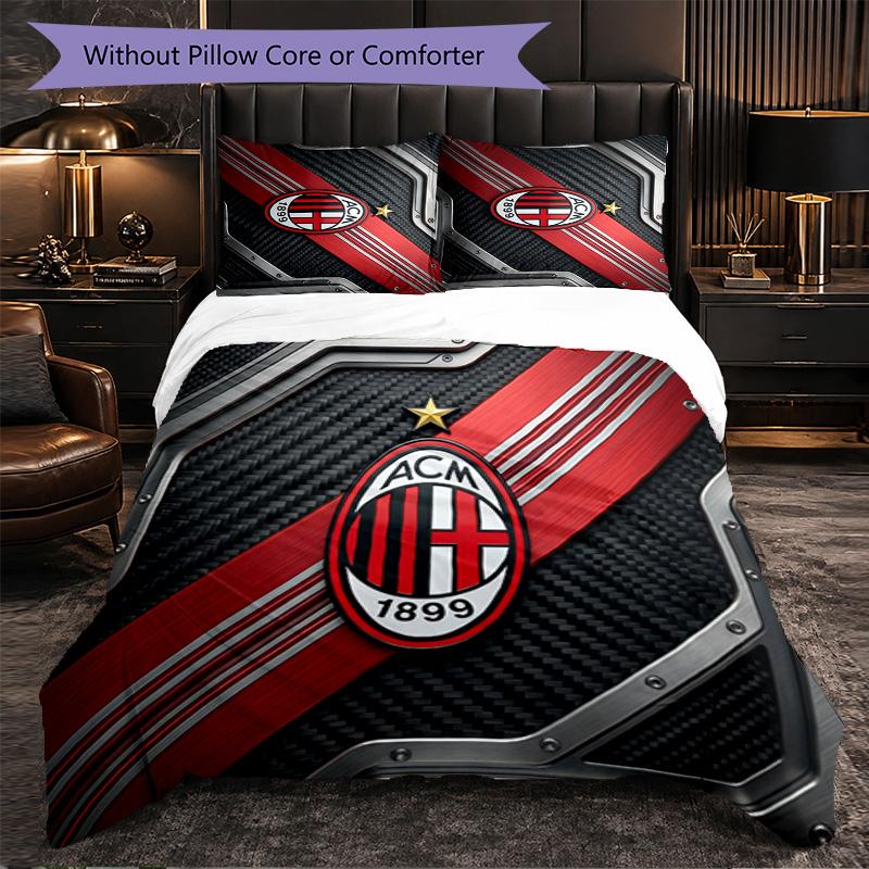 AC Milan Pattern 3 Pieces Bedding Set Soft Microfiber Duvet Cover with Pillow Cases for Bedroom