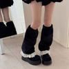 Elegant Ruffle Lace Trimmed Leg Sleeves Fleece Plush Cold Weather Essential Leg Warmers For Women's Fashion Long Socks
