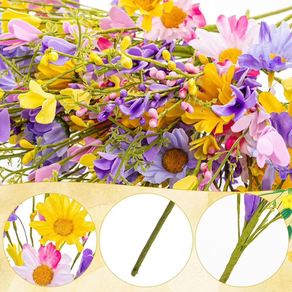 10pcs Spring Artificial Daisies Flower Stems 17 Inches Fake Wildflowers Arrangement Spring Floral Picks with Colorful Daisies and Forsythia