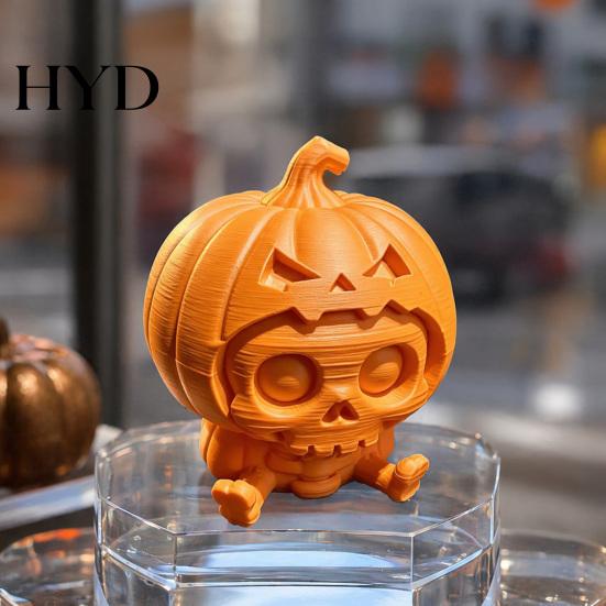 Cute Skull Doll Pumpkin Ornament, Hollow Ghost Face Design, 3D Printed Spooky Design Detailed Layered Halloween Figurine, for Desktop