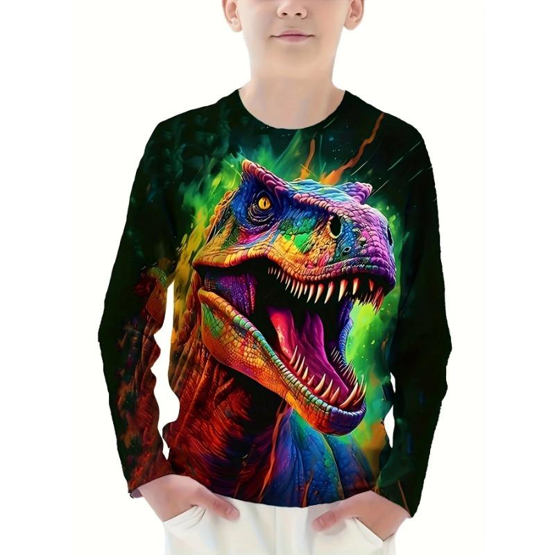 Vêtements pour enfants T-shirt garçon Manches longues Imprimé dinosaure dessin animé 3D Haut