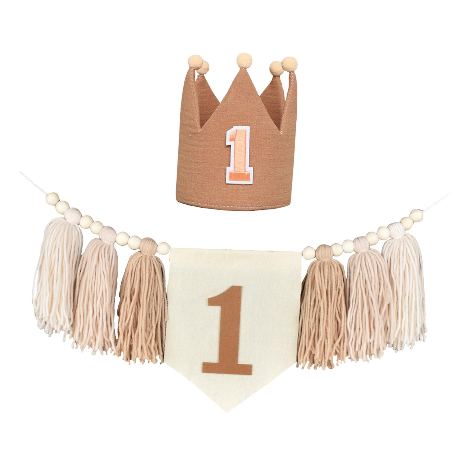 1ST Birthday High Chair Banner Crown Hat Burlap Highchair Banner First Birthday Party Decoration for Bedroom Baby Shower Gift