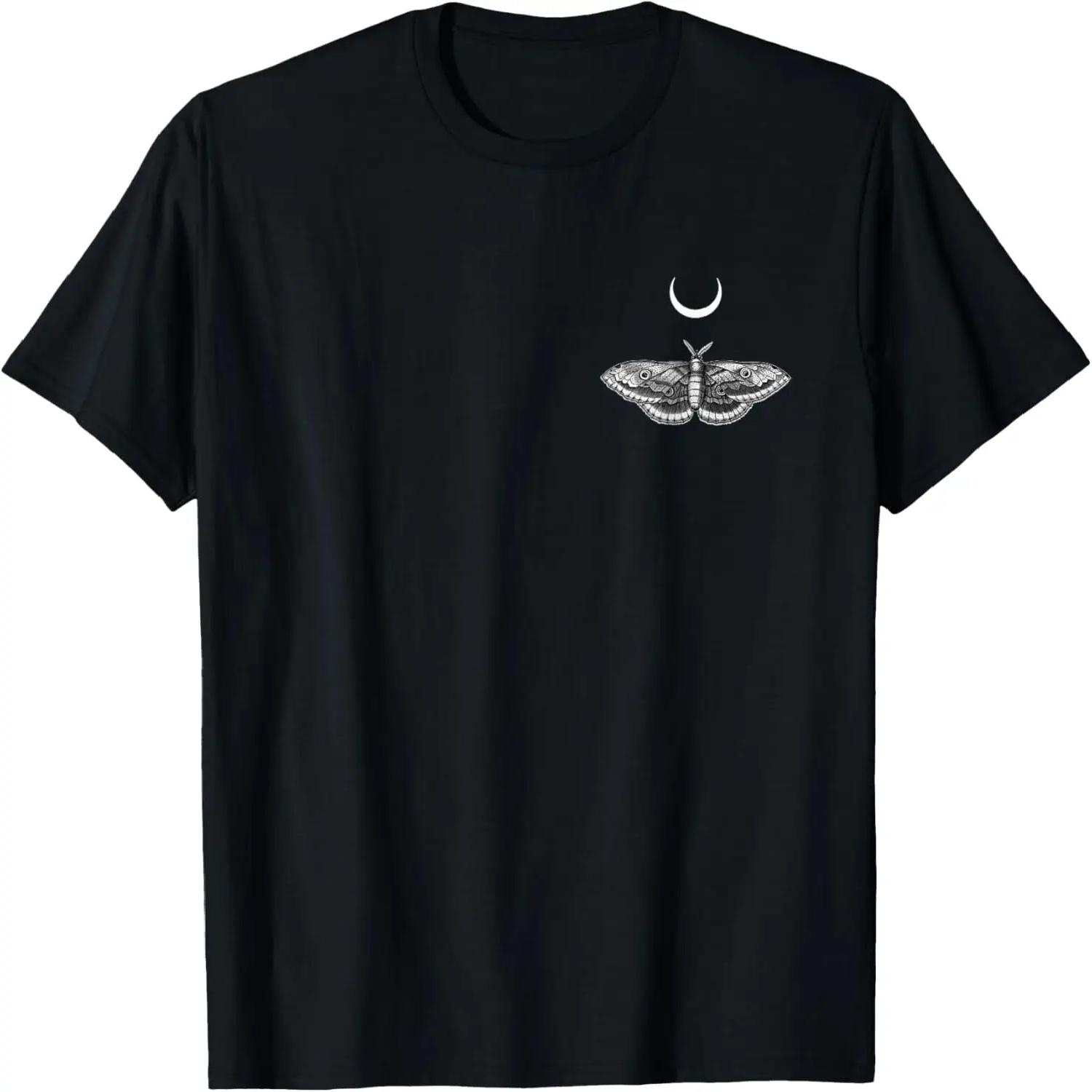 Moth with Crescent Moon Celestial Gothic Lunar Pocket T-Shirt S чёрный