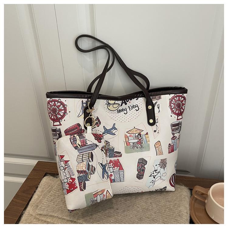 Fashi Printed Graffiti Shoulder Bag Women Large Capacity Commuter Vintage High Quality Handle Bag Comfortable Composite Bag