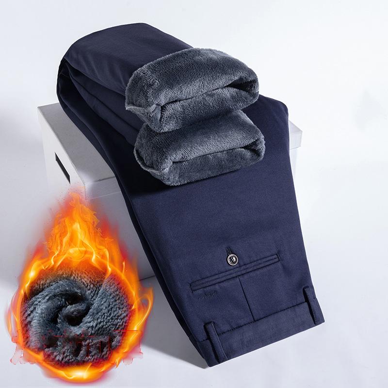 Autumn And Winter New Men'S Plush Casual Pants With Plush Thickened Business Loose Straight Leg Pants Men'S Western Pants Large Pants