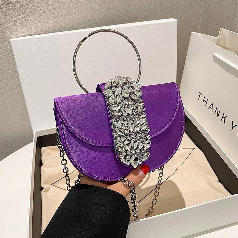 Women's Crystal Bright Satin Bags Night Diamonds Clutch Ring Bags Shoulder Bag Diamond Designer Luxury Wedding Party