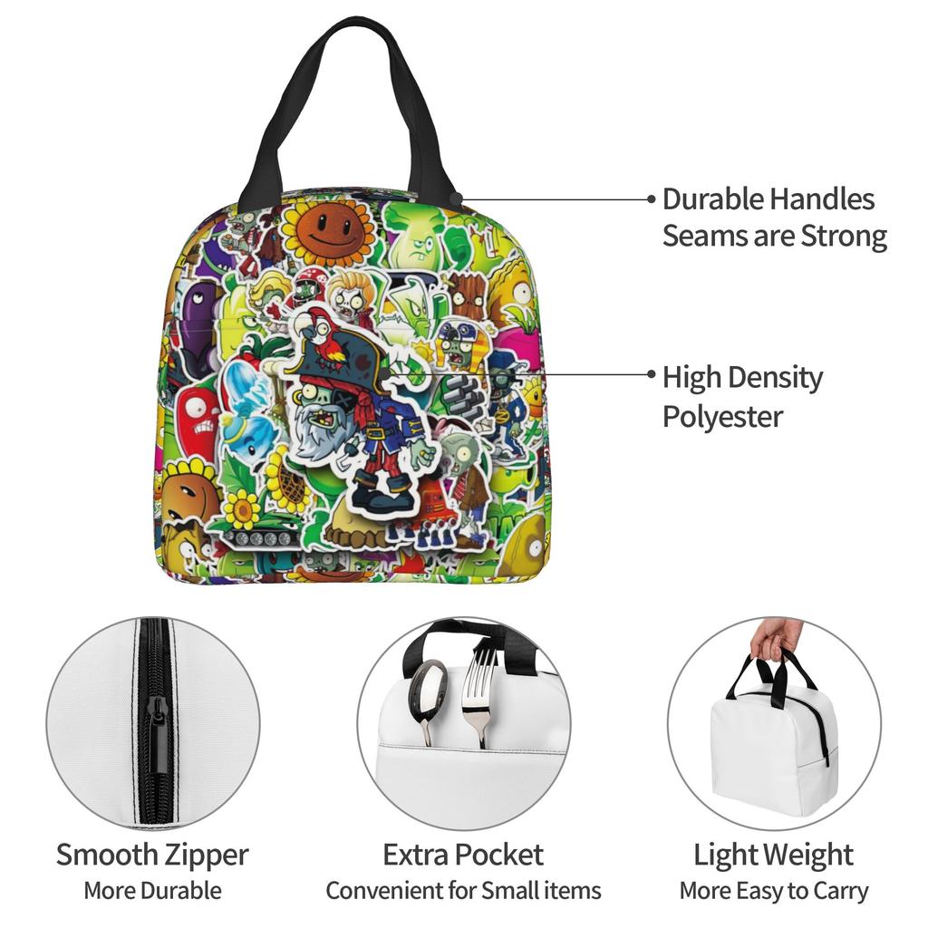 Pflanzen vs. Zombies Spiel Isolierte Lunchtasche für Damen Tragbar Thermokühlertasche Mittagessen Tasche Schule