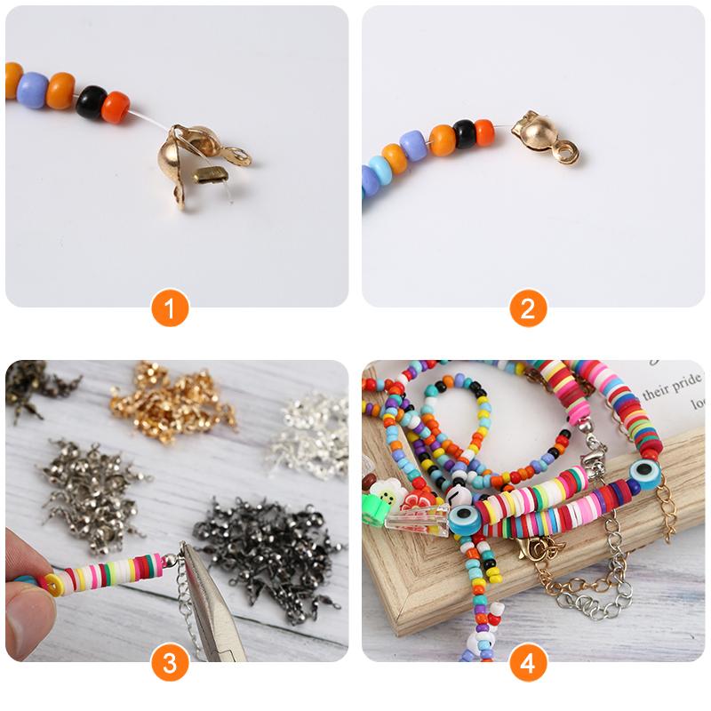 200pcs/lot Connector Clasps Fitting 4*8mm Ball Chain End Crimp Beads Caps Findings For Jewelry Making Accessories Supplies DIY