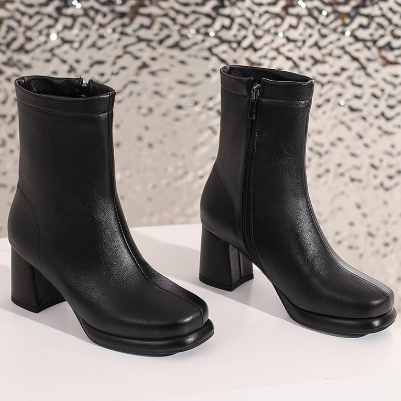 Dámské módní kotníkové boty Podzimní zimní obuv Černé krátké boty Zip Krátké podpatky Společenská obuv Dámská značková Velká velikost 50