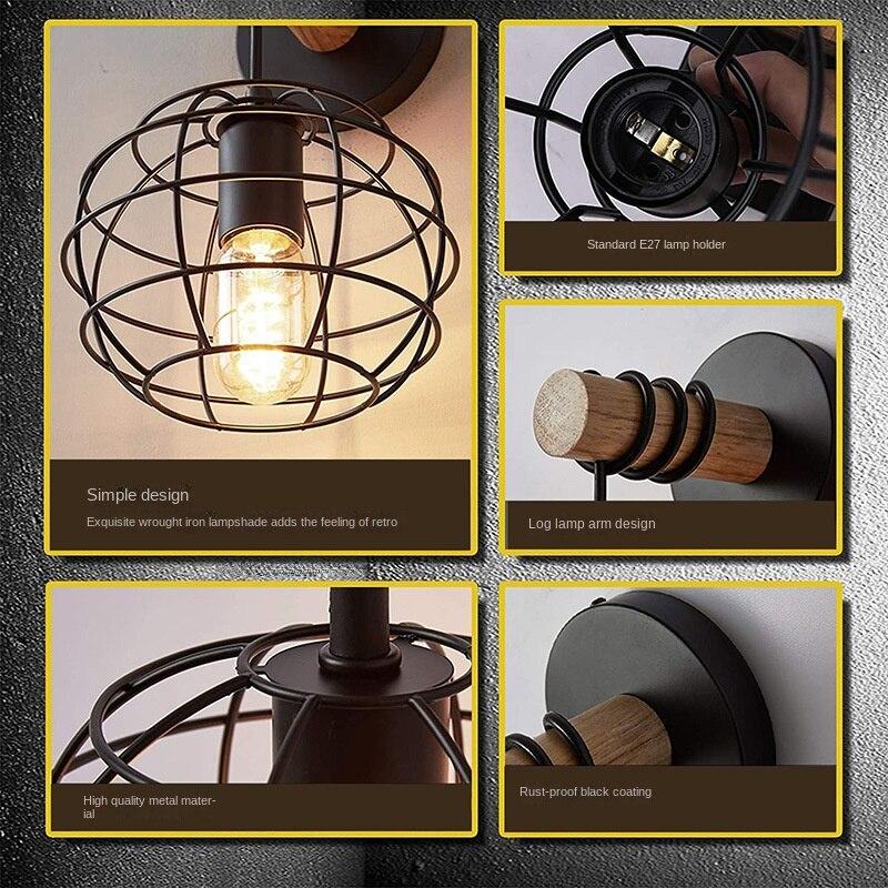 Vintage Wall Lamp Iron Black Round Iron Shade Wall Lamp Hotel Room Bedroom Bedside Lamps