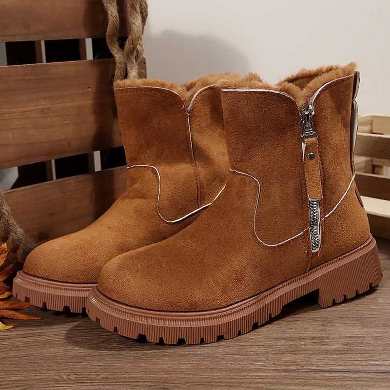 Fashion Vintage Faux Suede Platform Ankle Boots Women Anti Slip Fleece Lining Snow Boots Woman Plus Size 36-43 Thick Sole Short Booties