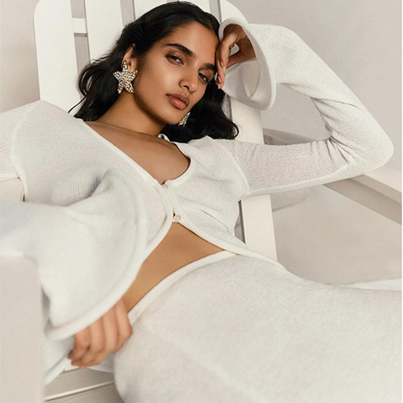 Autumn New Beach Suit Women Solid Color Sexy Knitted Hollow Beach Swimsuit Women's Dress