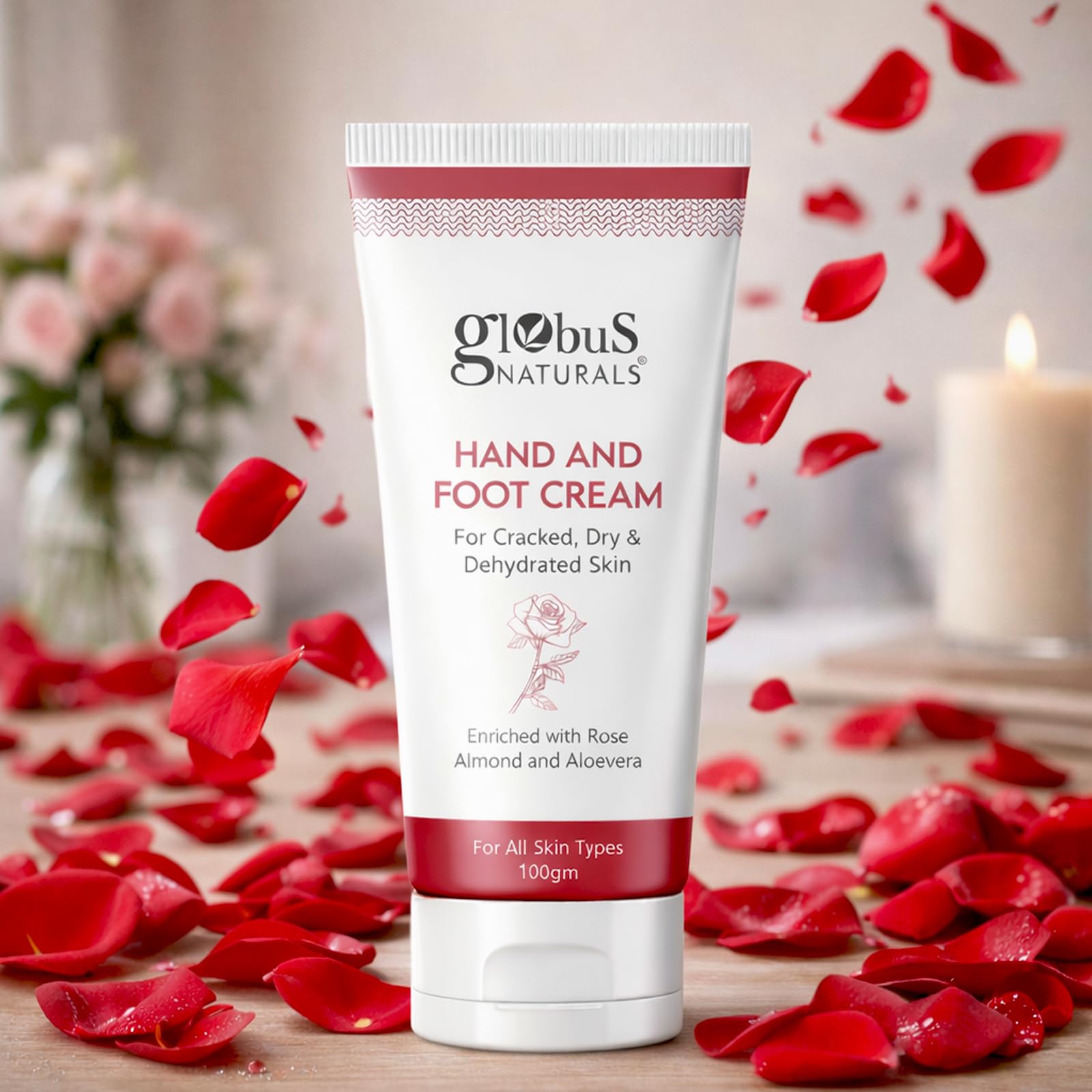 Globus Naturals Питательный крем для рук и ног, обогащенный розой и анантамулом, для питания и увлажнения рук и ног, подходит для всех типов кожи